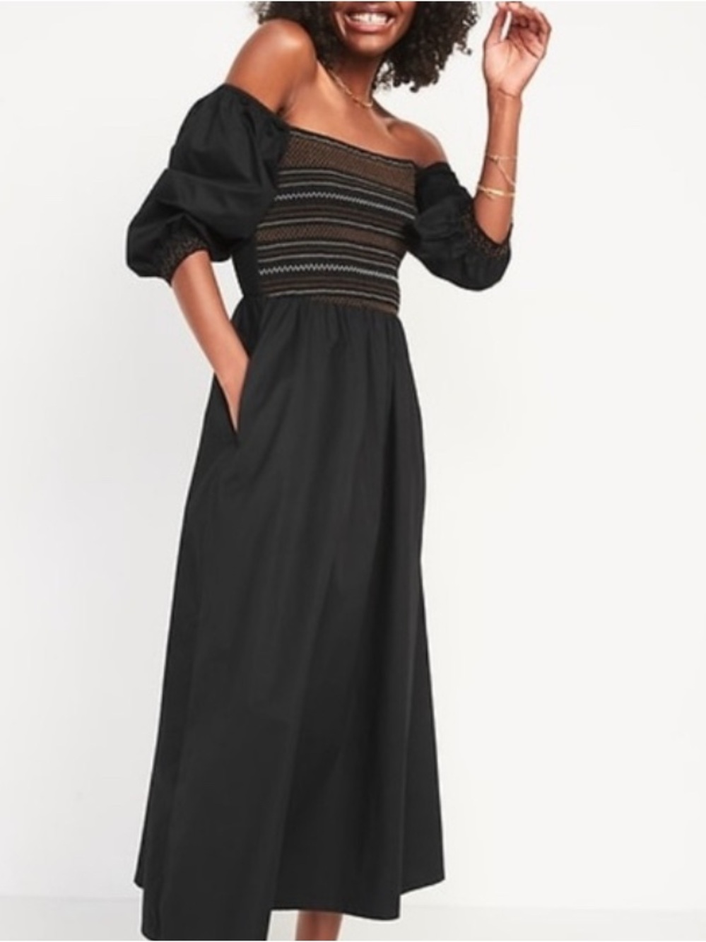 Old Navy Off-Shoulder Black Maxi Dress with Smocked Bodice